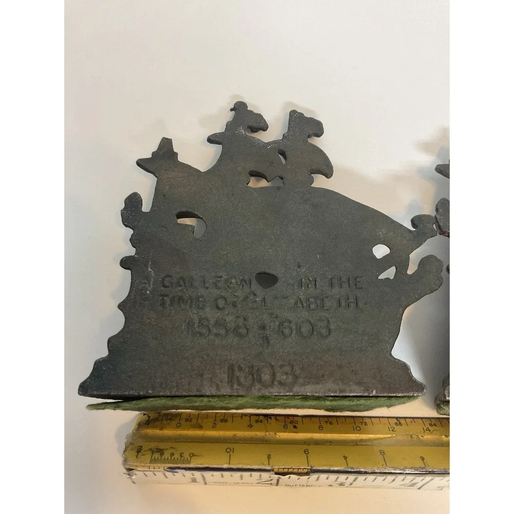 Vintage Pair Cast Iron Metal Pirate Sailing Boat Clipper Ship Bookends‎ Heavy